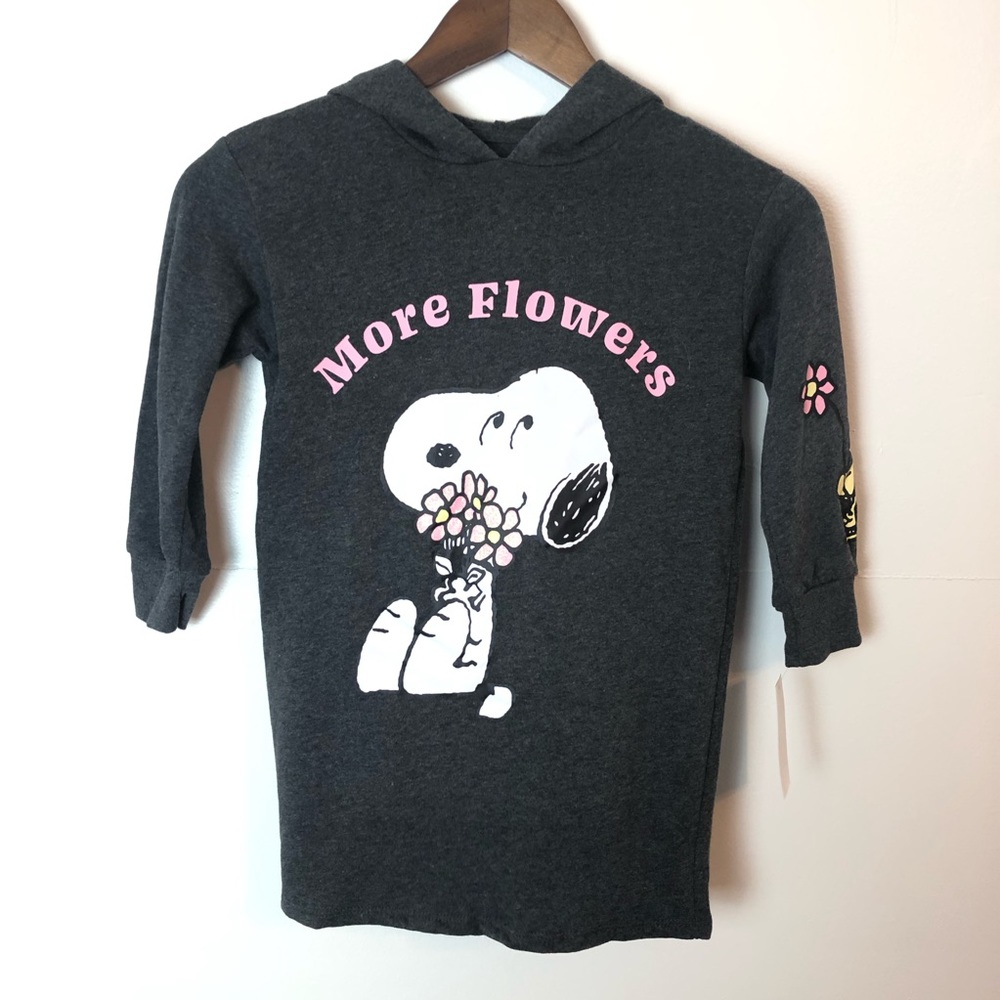 Peanuts Snoopy And Woodstock Girls Hooded Dress More Flowers XS 4-5 Charcoal